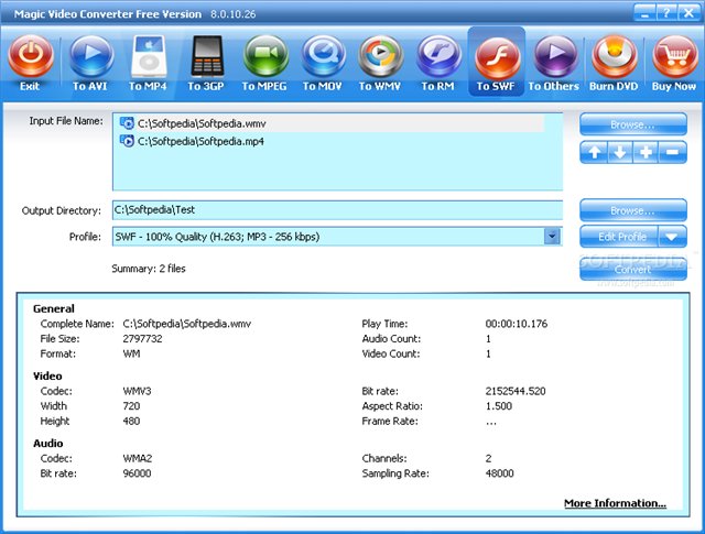Magic Video Converter - конвертер между AVI, MPEG, MPEG 1, MPEG 2, MPEG 4,
